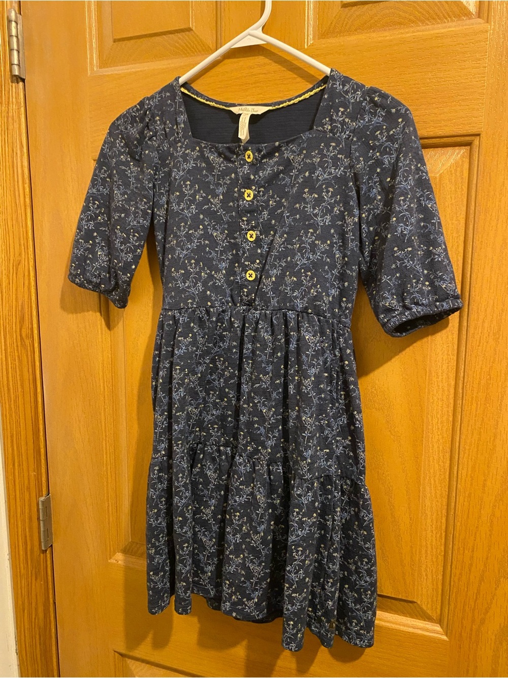 Matilda Jane Navy Blue Floral Tiered Dress with Yellow Buttons